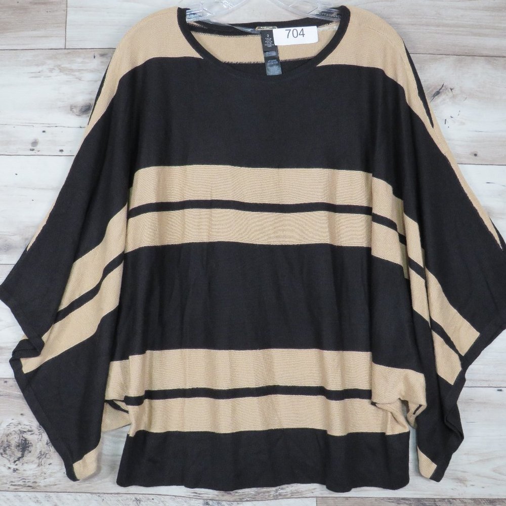 Black Label by Chico's* Women's Boat Neck Dolman Sweater~ Size 2 (Beige & Black)